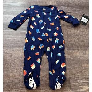 Nike Baby Pajamas Zip Up Size 6months with Zipper and Foot Covers O2